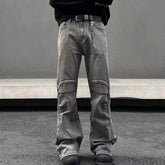 Threebooy Y2K Streetwear Vintage Grey Pleated Flare Jeans Pants For Men Designer Clothes Old Harajuku Luxury Goth Long Trousers